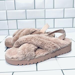 Madden NYC Crossband Platform Shoe Faux Fur Pink Sling Back Sandals Slippers 11